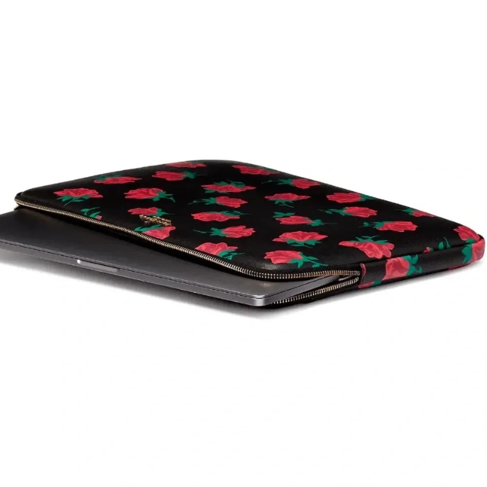 KATE SPADE MADISON BLACK ROSE TOSS PRINTED LAPTOP SLEEVE CASE BAG $110 N…
